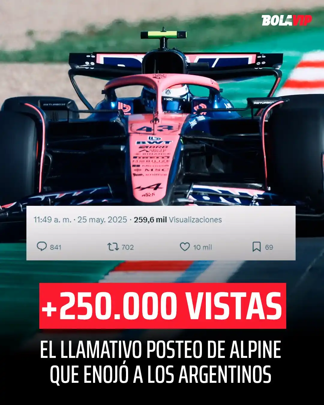 Bolavip | Colapinto Fórmula 1 post