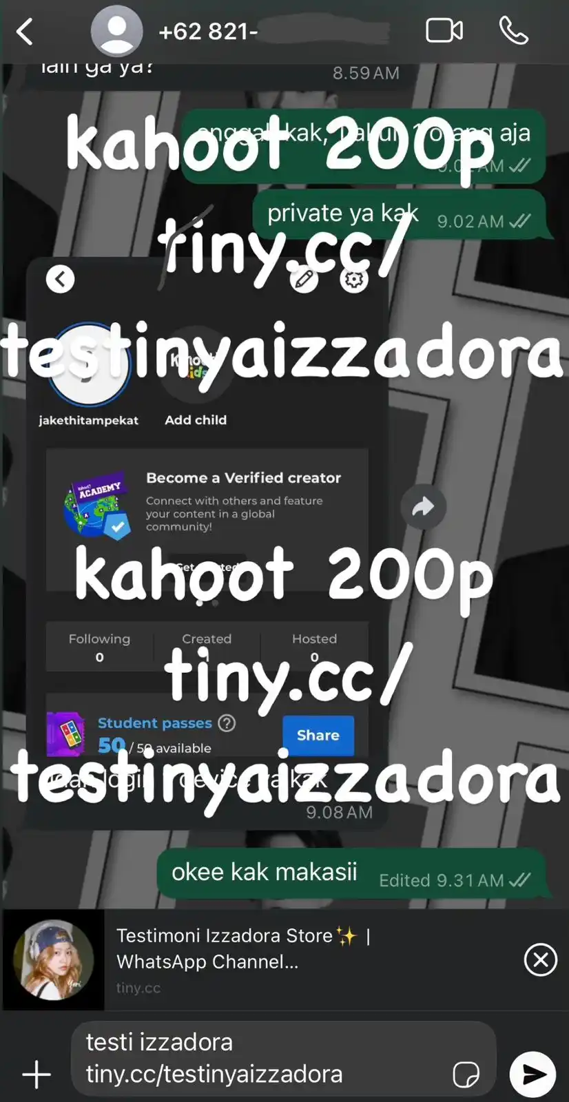 Image from Testimoni Izzadora Store✨: kahoot 200p...