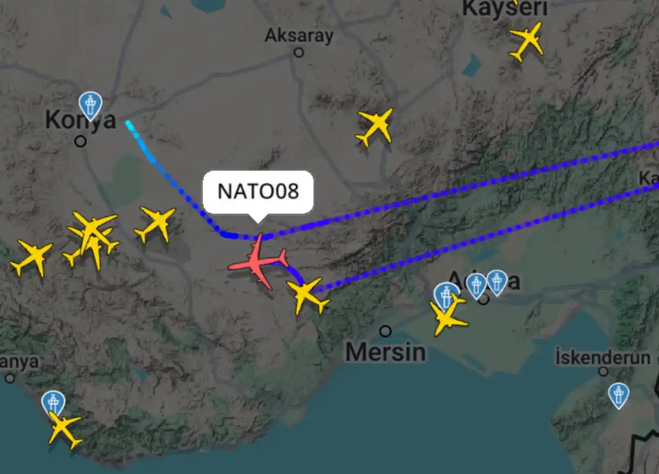 Image from Furkan Haber: *NATO'ya ait erken uyarı uçağı Mersin semalarında uçuş gerçekleştiriyo...