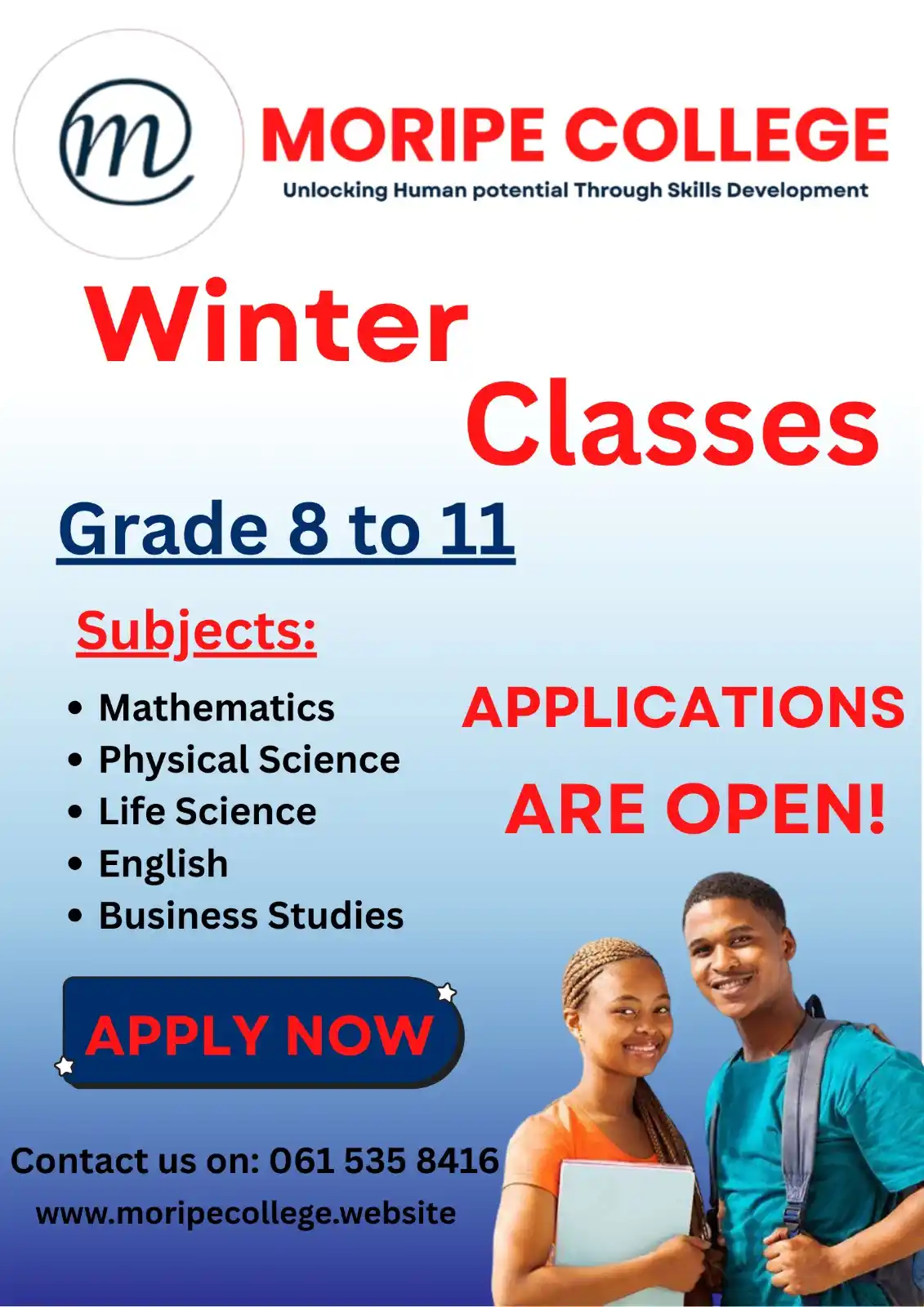 Image from Moripe College: 📚 Now Enrolling: Winter & Daily Classes for Grades 8–11 ❄️ Greetings...