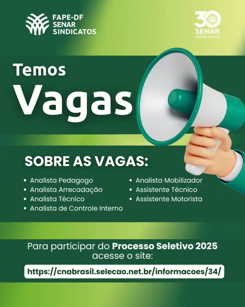 Image from JUSINTEGRA🏘️: 📤 *Oportunidades* no JUSINTEGRA 📬SISTEMA FAPE-DF/SENAR/SINDICATOS ...