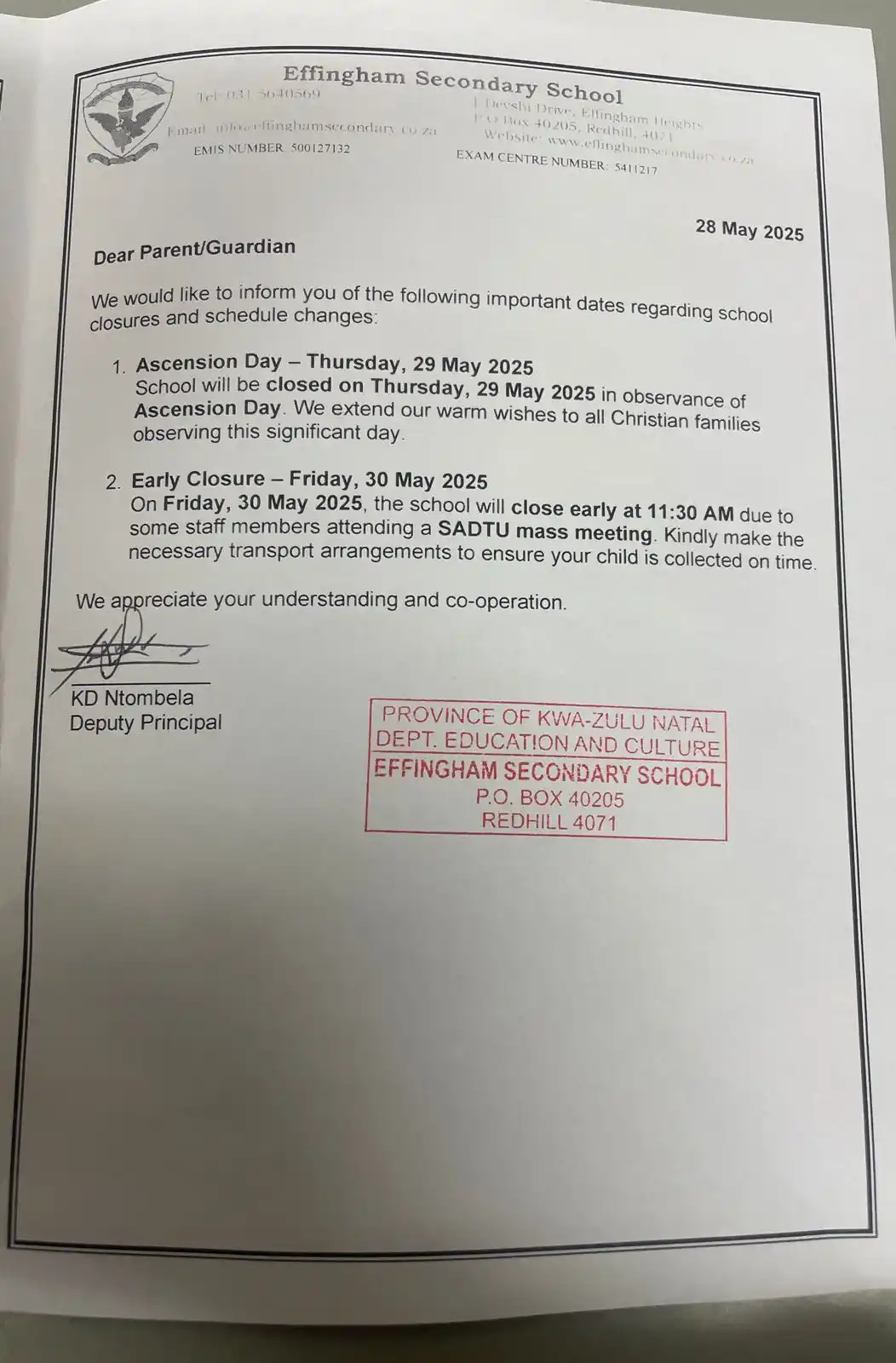 Effingham Secondary School post