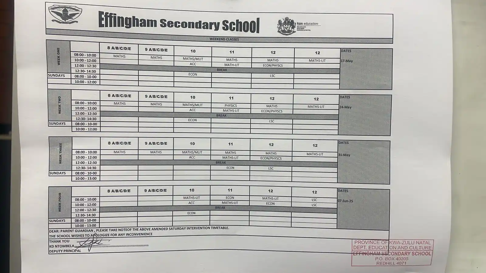 Effingham Secondary School post