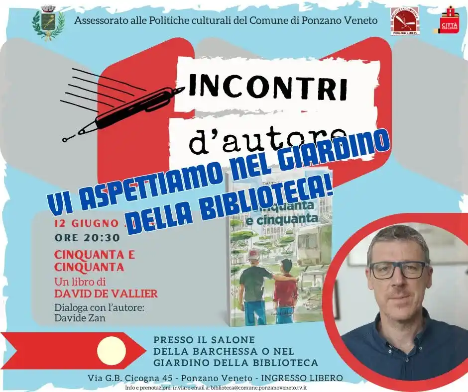Image from Comune Ponzano Veneto: Vi ricordiamo l'incontro di stasera con lo scrittore David De Vallier:...