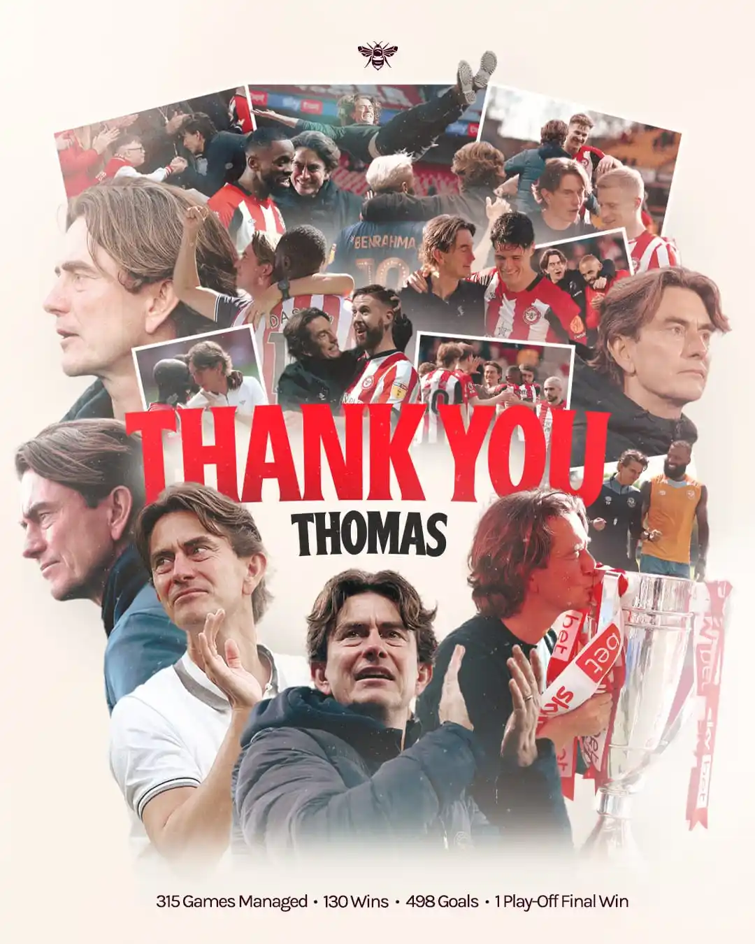 Image from Brentford FC: We can confirm that after seven years in charge, Thomas Frank has left...
