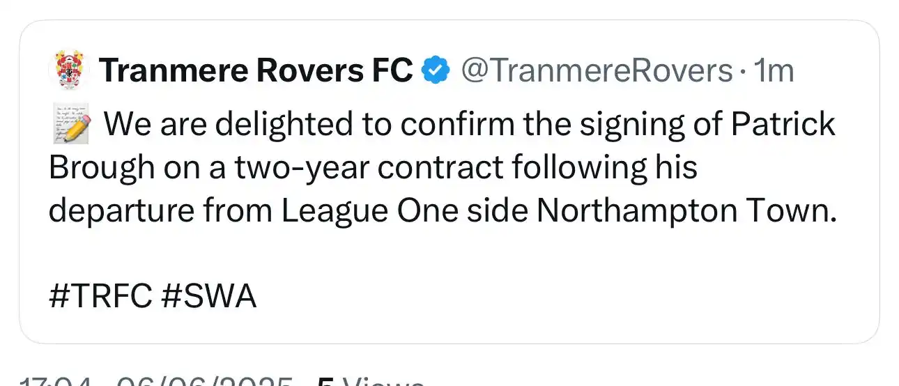 Image from Northampton Town Football Club: 🤝 Wishing Patrick Brough all the very best as he makes the move to Tr...