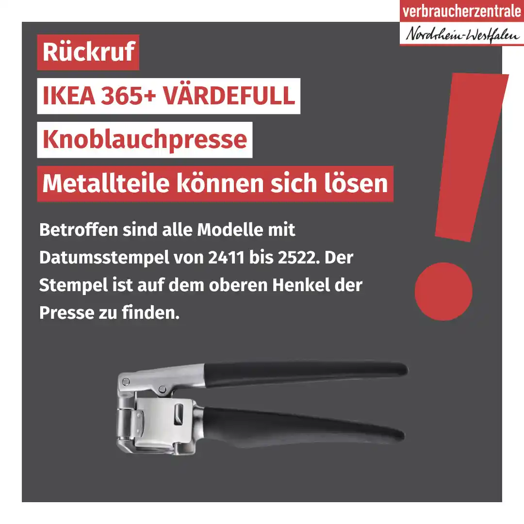 Image from Verbraucherzentrale NRW: "Aufgrund eines Produktionsfehlers, der nach einer internen Untersuchu...
