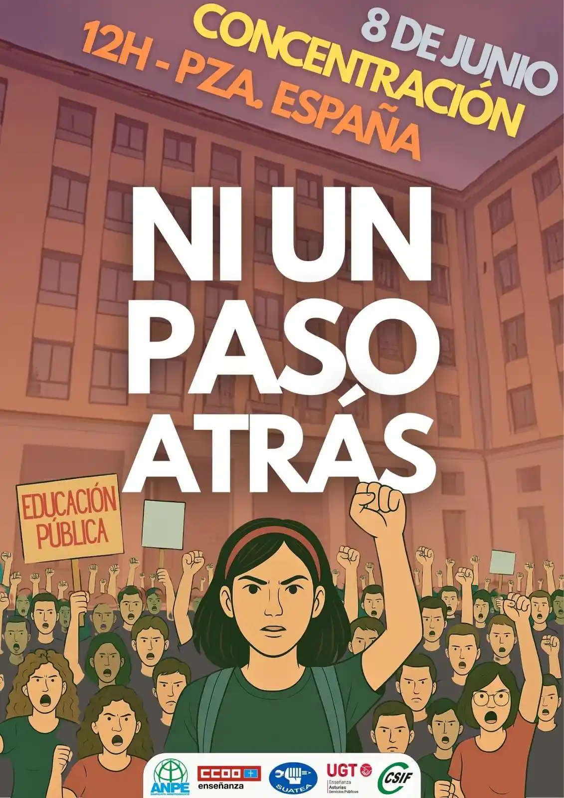 Image from CCOO ENSEÑANZA ASTURIAS: 🚨 *CCOO INFORMA🚨* *CONCENTRACIÓN* *NI UN PASO ATRÁS* ✅ Ante la ...