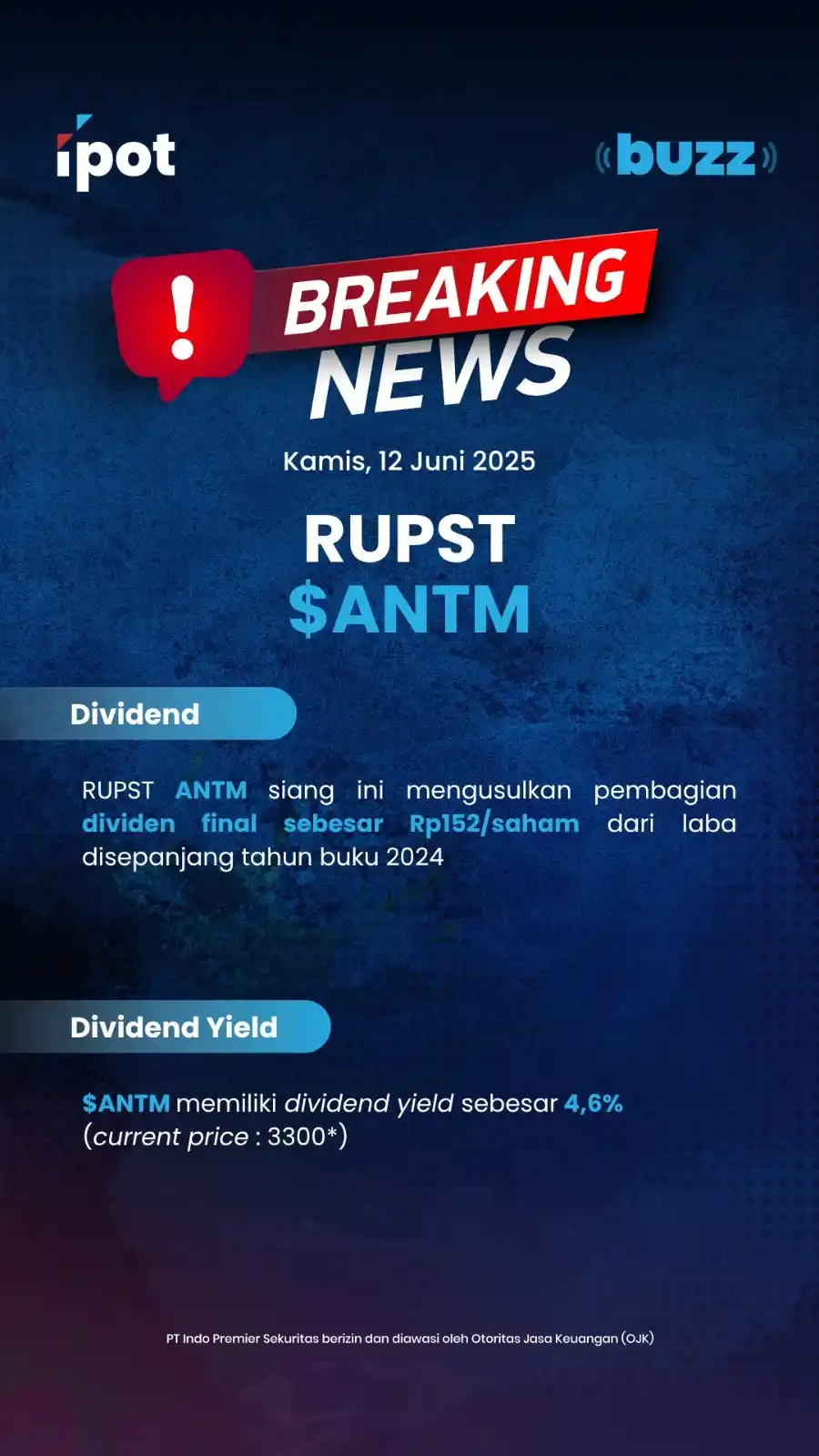 Image from Indo Premier Sekuritas: Deviden ANTM Rp 152/Saham ✅...