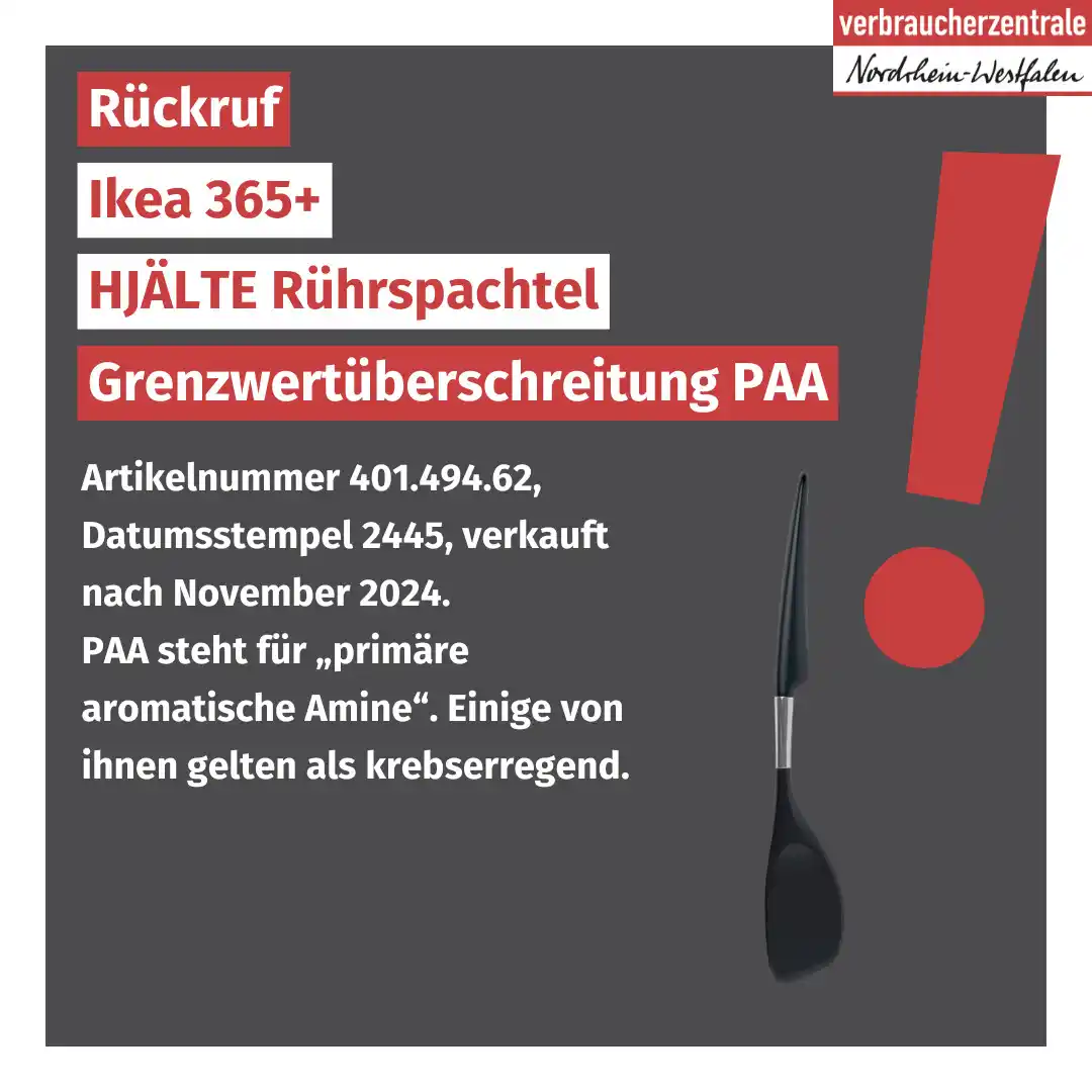 Image from Verbraucherzentrale NRW: "Ein lokaler Test in Belgien hat ergeben, dass der Rührspachtel eine n...