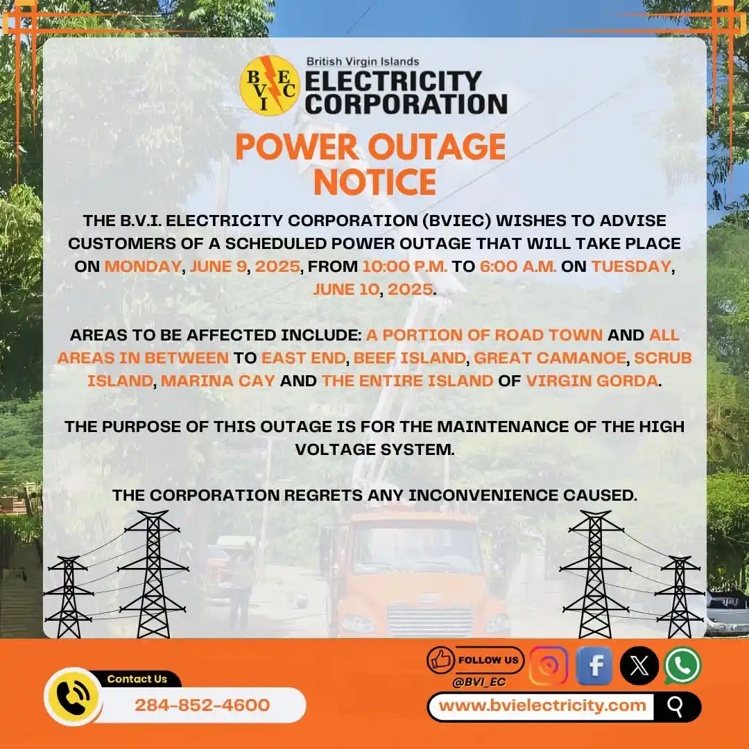 Image from BVIEC: ⚠️ Updated Schedule – Planned Power Outage ⚠️ The BVI Electricity Co...