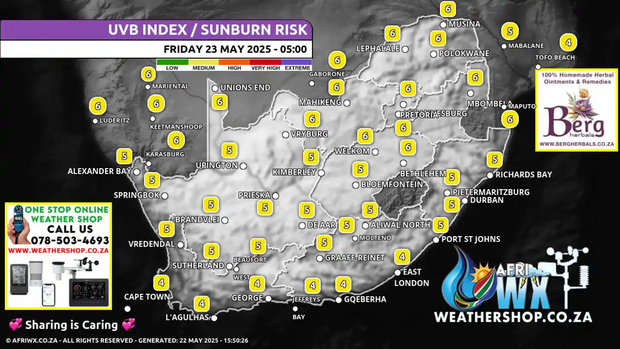 Image from Alert South Africa: UVB Index for South Africa 🇿🇦 Tomorrow (Friday 23 May 2025) - <a cla...