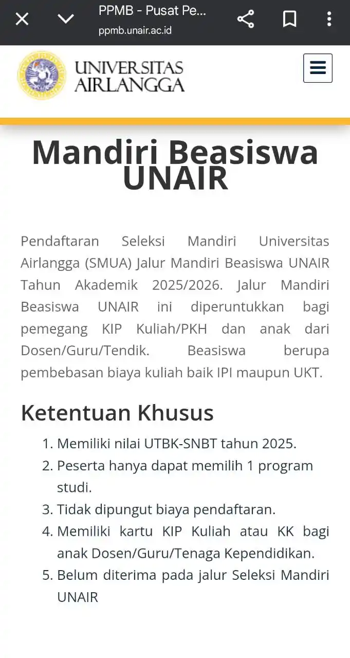 Image from swekelezato: Yang punya kipk bisa dicoba nih https://ppmb.unair.ac.id/id/mandiri-b...