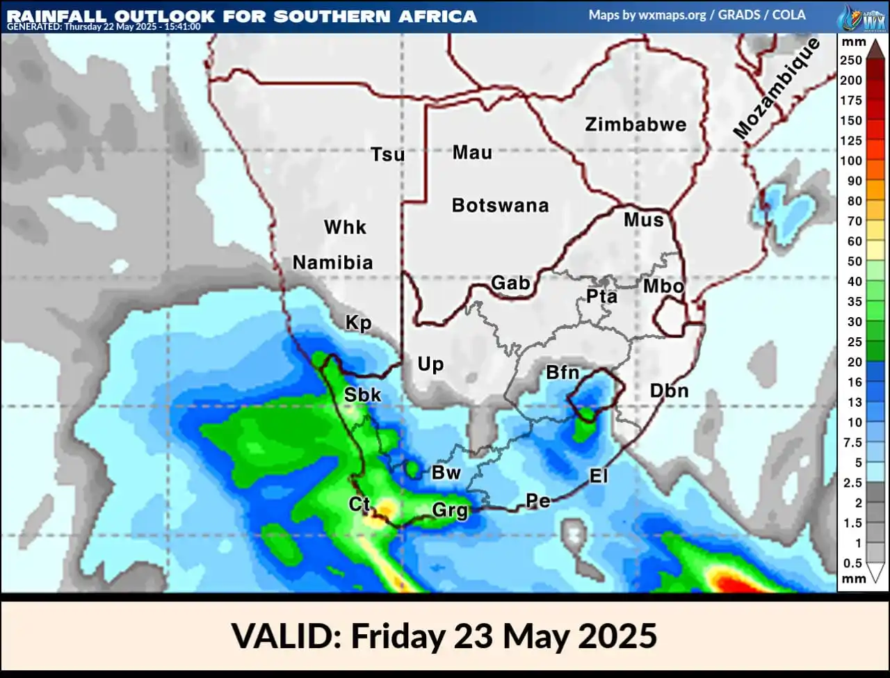Image from Alert South Africa: Your Chances of Rainfall for Friday 23 May 2025 > Monday Monday - from...