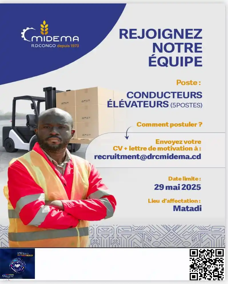 Image from Profil-infos.com: *AVIS DE RECRUTEMENT - CONDUCTEURS ELEVATEURS (Matadi)*  📧Veuillez no...