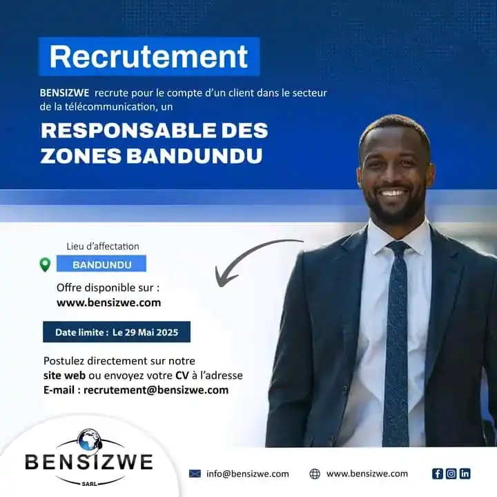 Image from Profil-infos.com: *AVIS DE RECRUTEMENT - RESPONSABLE DES ZONES BANDUNDU (Bandundu)* 📧V...