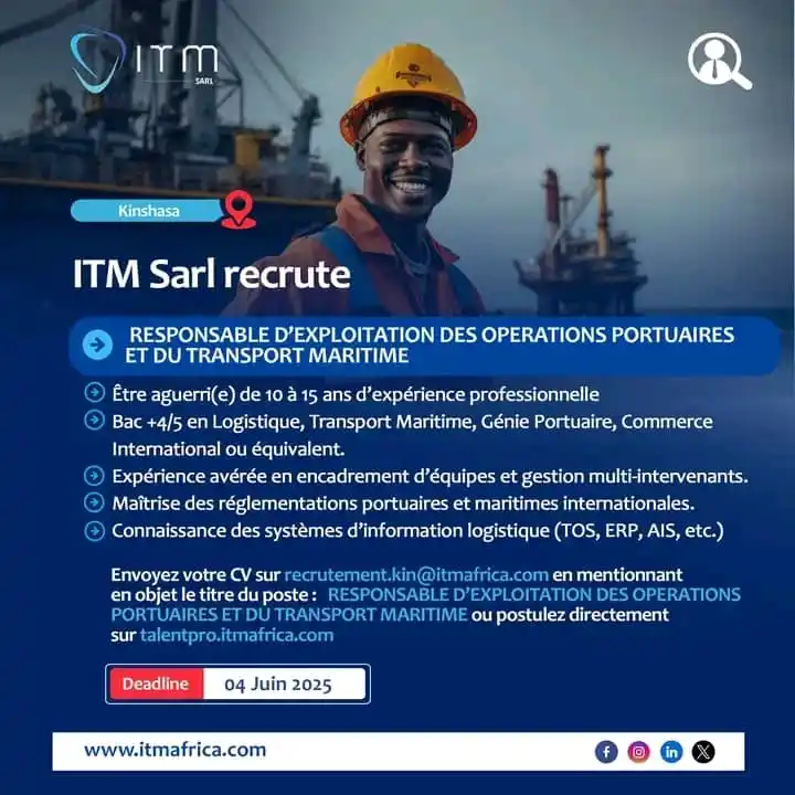Image from Profil-infos.com: *AVIS DE RECRUTEMENT - RESPONSABLE D'EXPLOITATION DES OPERATIONS PORTU...
