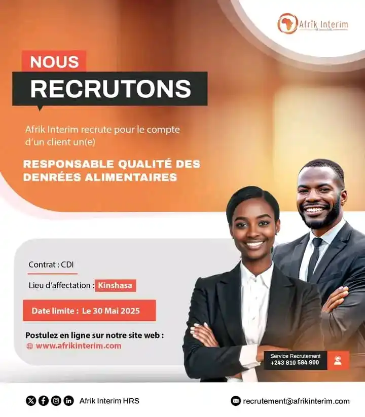 Image from Profil-infos.com: *AVIS DE RECRUTEMENT - RESPONSABLE QUALITE DES DENREES ALIMENTAIRES (K...