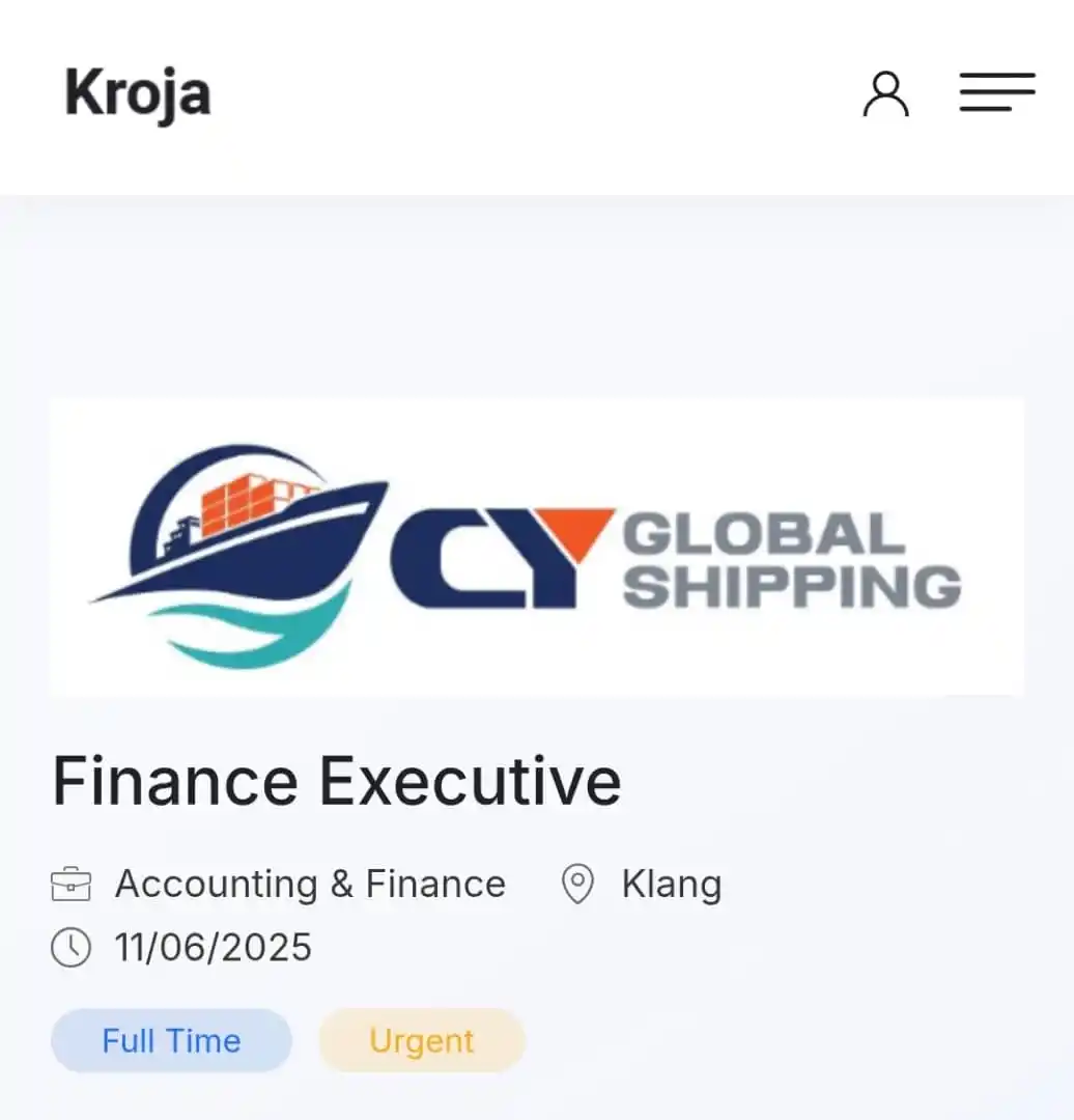 Image from KROJA - Job Vacancy Malaysia: Company: CY GLOBAL SHIPPING SDN BHD Location: Klang, Selangor Apply 👉...