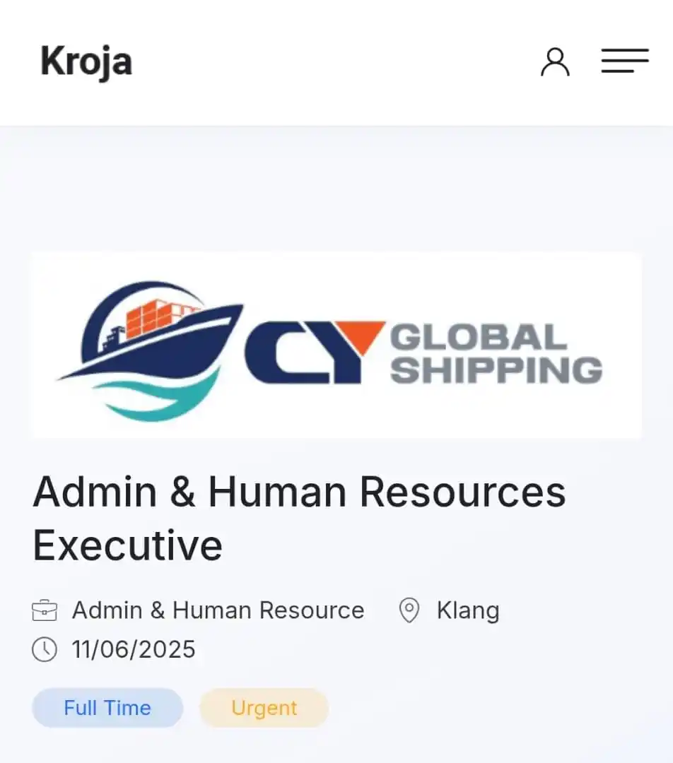 Image from KROJA - Job Vacancy Malaysia: Company: CY GLOBAL SHIPPING SDN BHD Location: Klang, Selangor Apply 👉...
