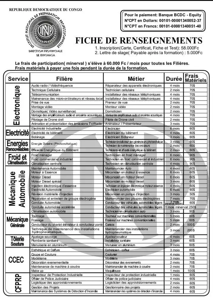 Image from Profil-infos.com: *Fiche de renseignements INPP/Kinshasa* La Direction Provinciale de l’...