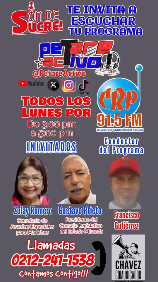 Image from 🚩 PSUV Municipio Sucre Miranda: Hey si contigo!!! Acompáñame HOY en el Primer Programa 🔴⚫️ *PETARE AC...