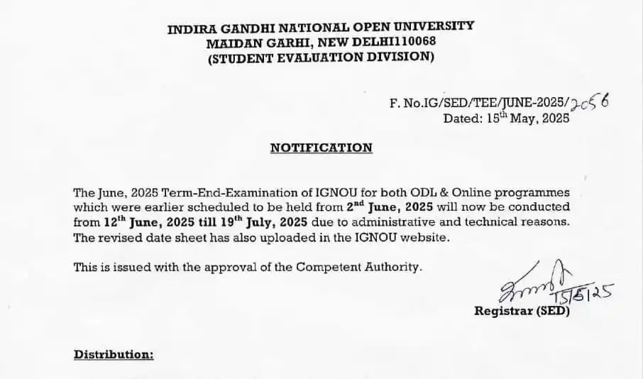 Image from IGNOU January 2025 Session: *IGNOU Exams postponed* because of `Leak Question Papers` New Exam ...