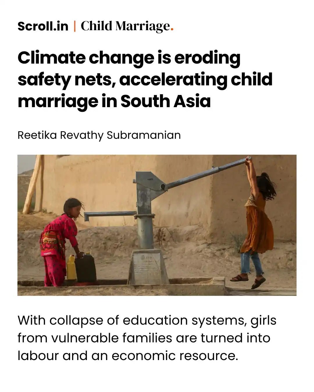 Image from Scroll.in: In Bundelkhand, girls wake before dawn to fetch water. In Sindh, they ...