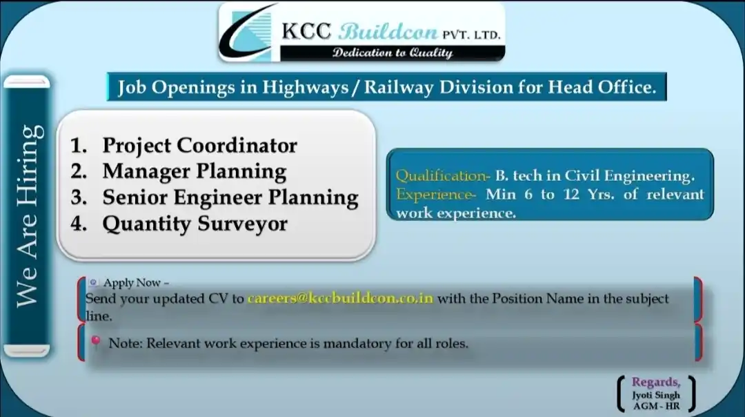 Image from Job Junctions: KCC BUILDCON PRIVATE LIMITED  <a class="text-blue-500 hover:underline ...