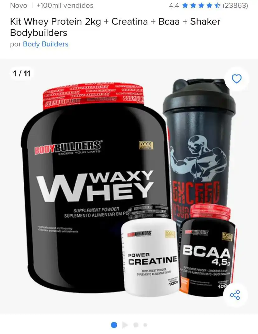 Image from ✨ ACHEI OFERTAS & CUPONS  🤑🔥: 🚨Kit Whey Protein 2kg + Creatina + Bcaa + Shaker Bodybuilders  De ~R$...