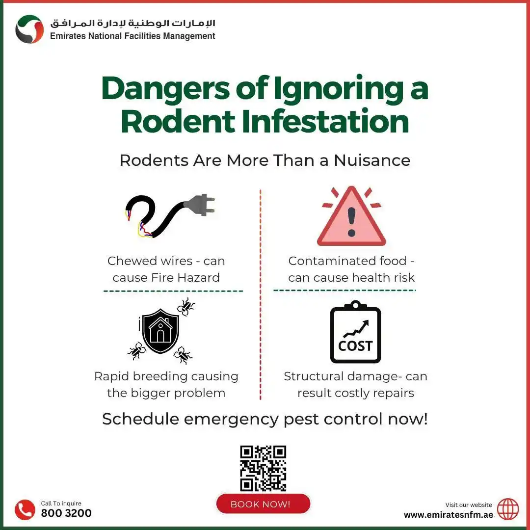 Image from Emirates National Facilities Management: Mice and rats don’t just sneak in — they take over. From chewed wires ...