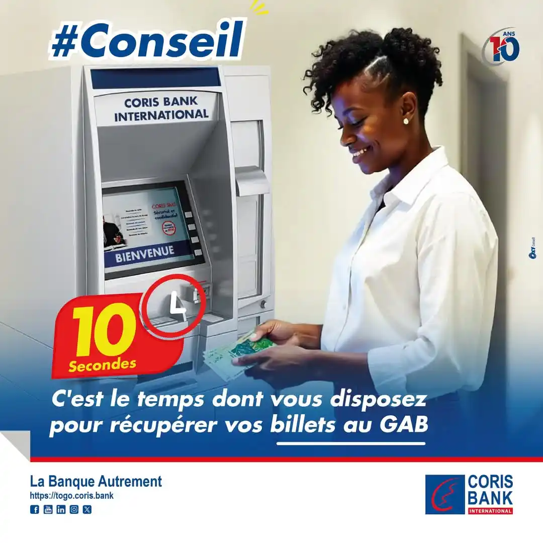 Image from Coris Bank International Togo: Pour des retraits au GAB en toute sérénité, soyez rapide ! 10 secondes...
