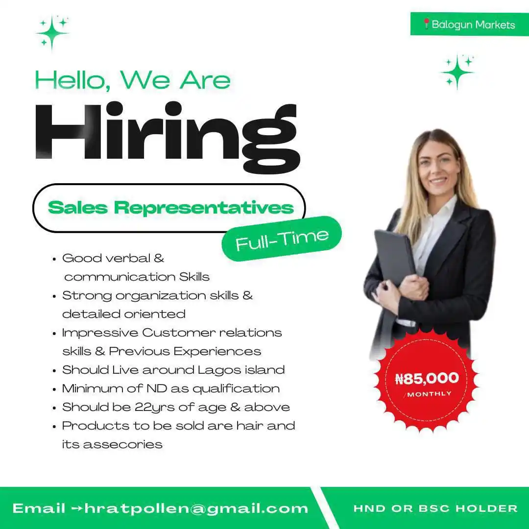 Image from The Career Blog.: Sales Representative (Female) Location: Balogun Market, Lagos PS: Ap...