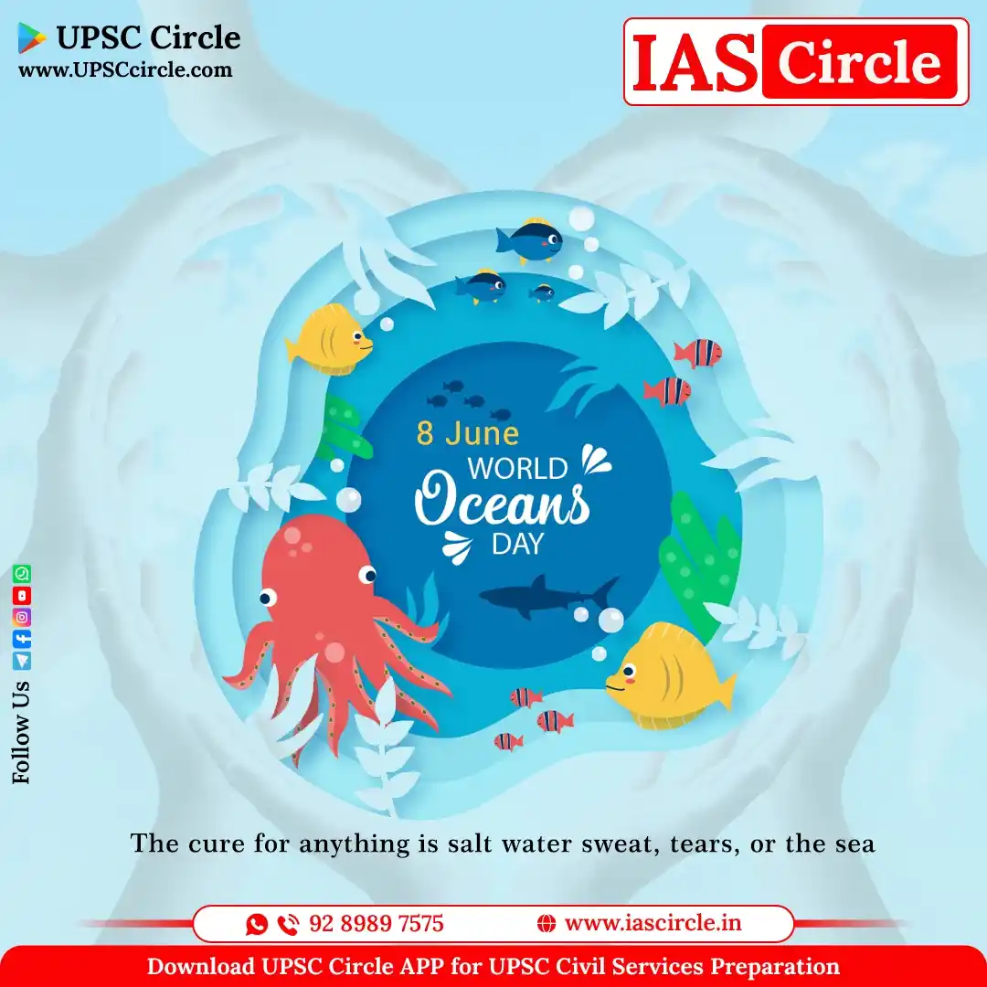 Image from IAS Circle for UPSC Civil Services Preparation: "The ocean is our planet's lifeline – regulating climate, supporting b...