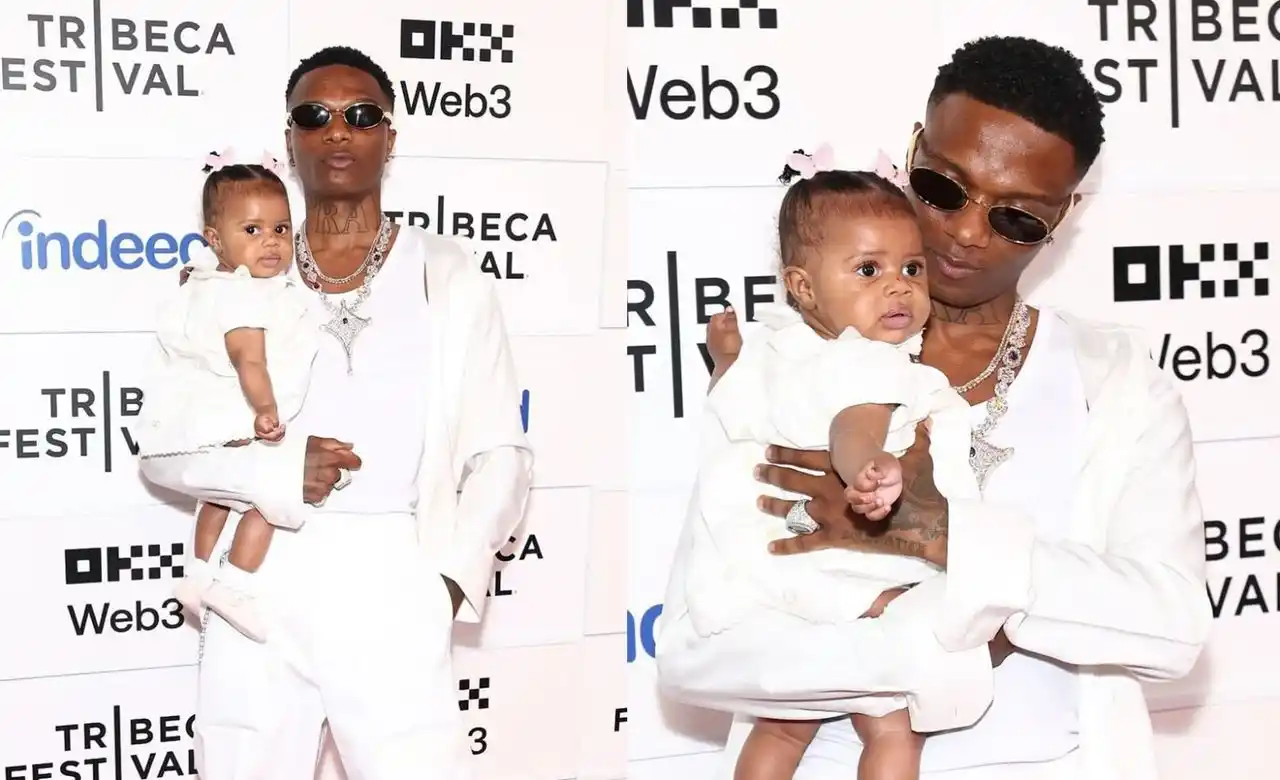 Image from FADHA: Wizkid makes first public appearance with his daughter at Tribeca Fest...