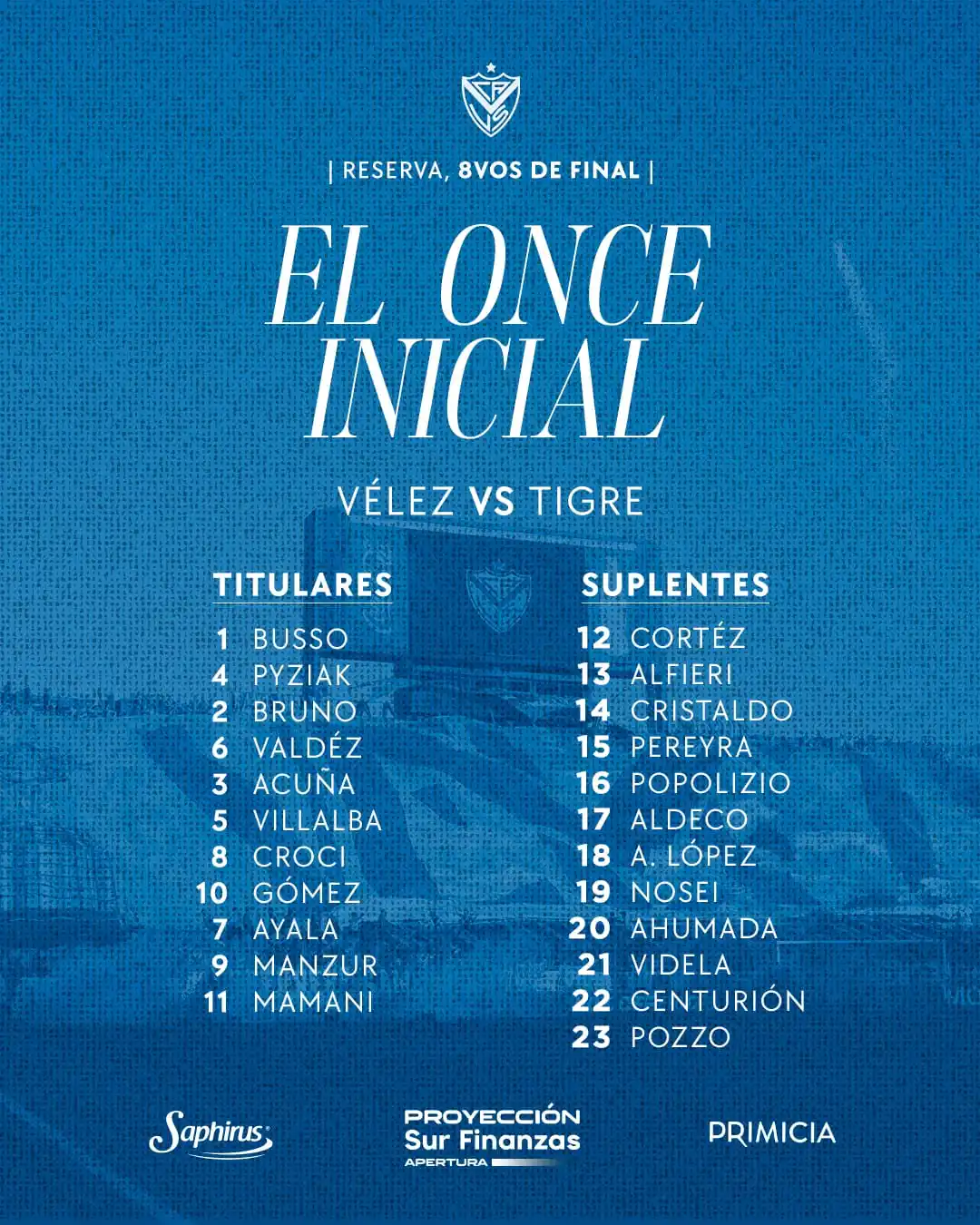 Image from EL SHOW DE VÉLEZ💙🤍: ⚽ ¡XI CONFIRMADO! Así va Vélez para enfrentar a @catigreoficial por ...