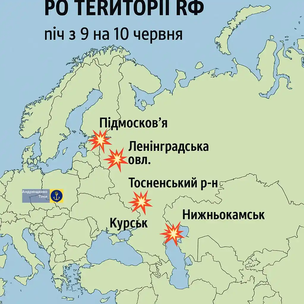 Image from Andriushchenko Time 🇺🇦: 🔥Хроніки ночі. Атаки 🇺🇦🛵БПЛА по території РФ Ніч проти 10 червня ...