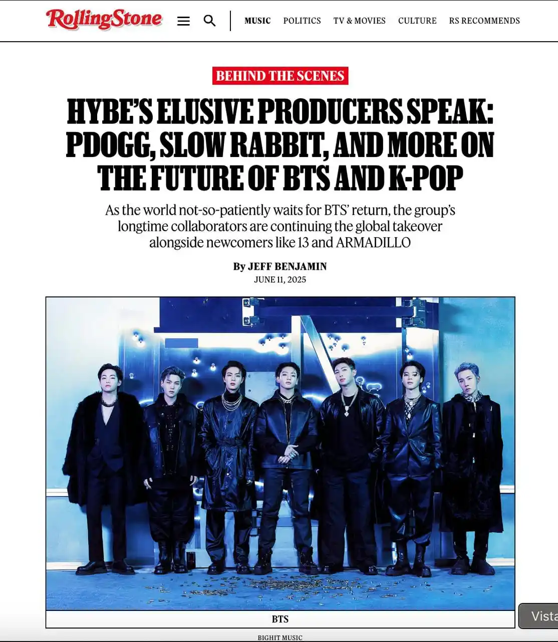Image from ARMY TYNY: ⁷✫⋱⋰⟭⟬ La revista Rolling Stone acaba de publicar el artículo titulado...
