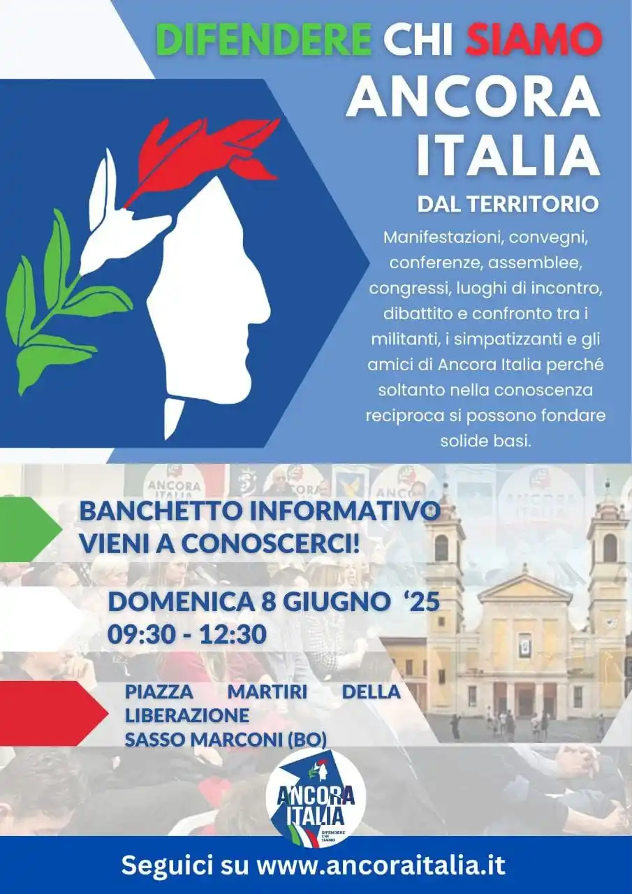 Image from ANCORA ITALIA UFFICIALE: ➡️ Banchetti informativi sul territorio. Vieni a conoscerci! 📌 Domeni...