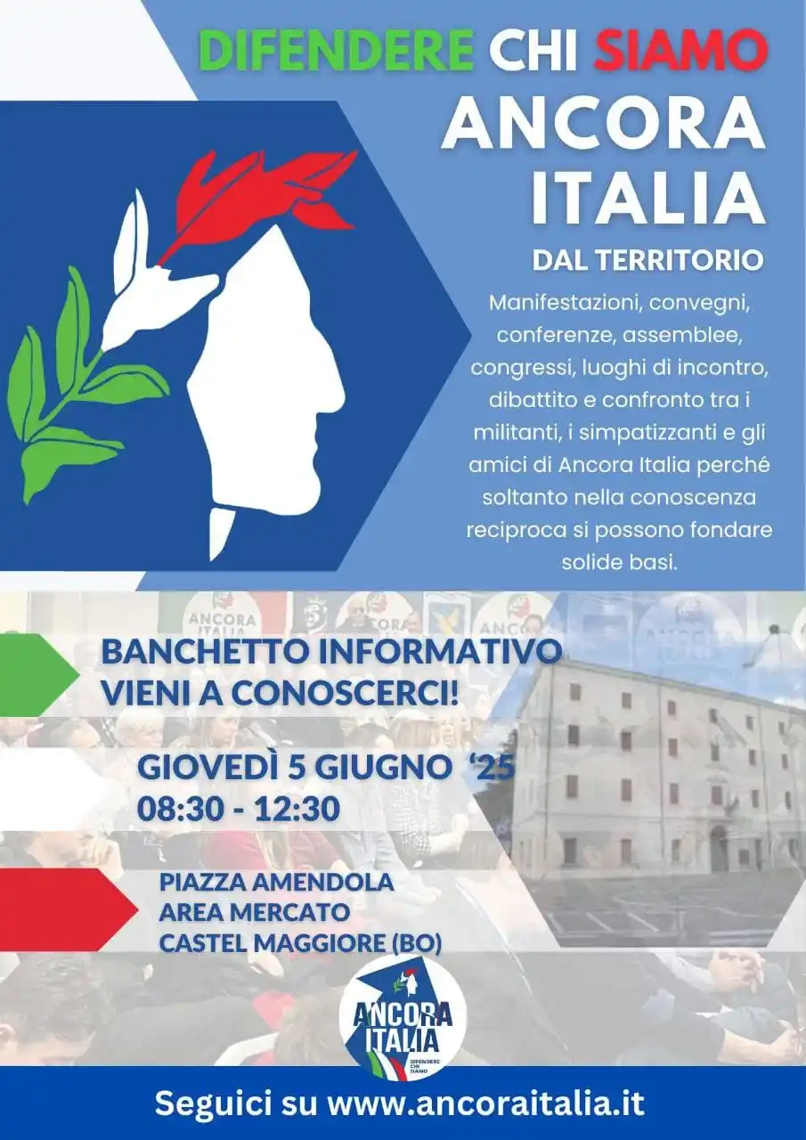 Image from ANCORA ITALIA UFFICIALE: ➡️ Banchetti informativi sul territorio. Vieni a conoscerci! 📌 Gioved...