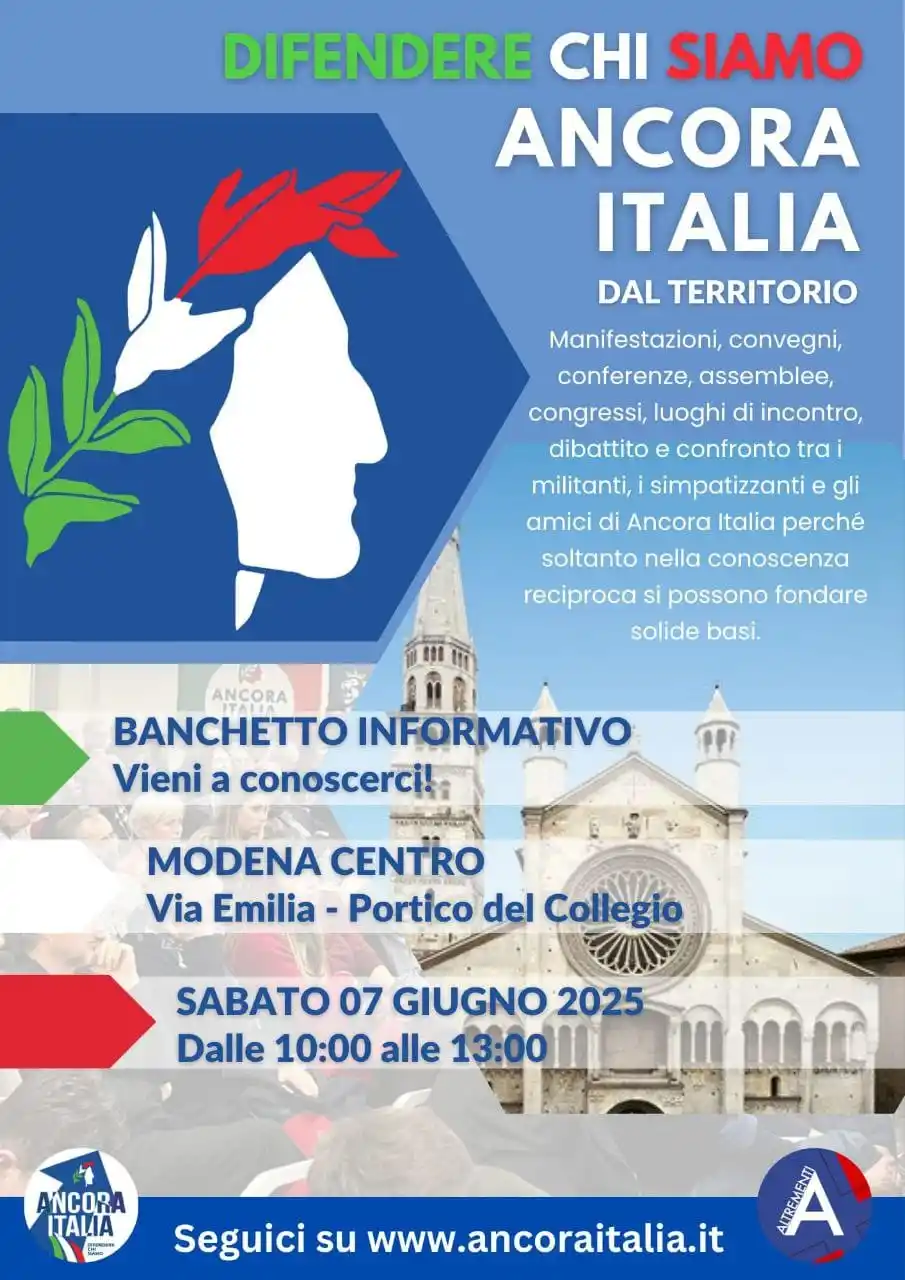 Image from ANCORA ITALIA UFFICIALE: ➡️ Banchetti informativi sul territorio. Vieni a conoscerci! 📌 Sabat...
