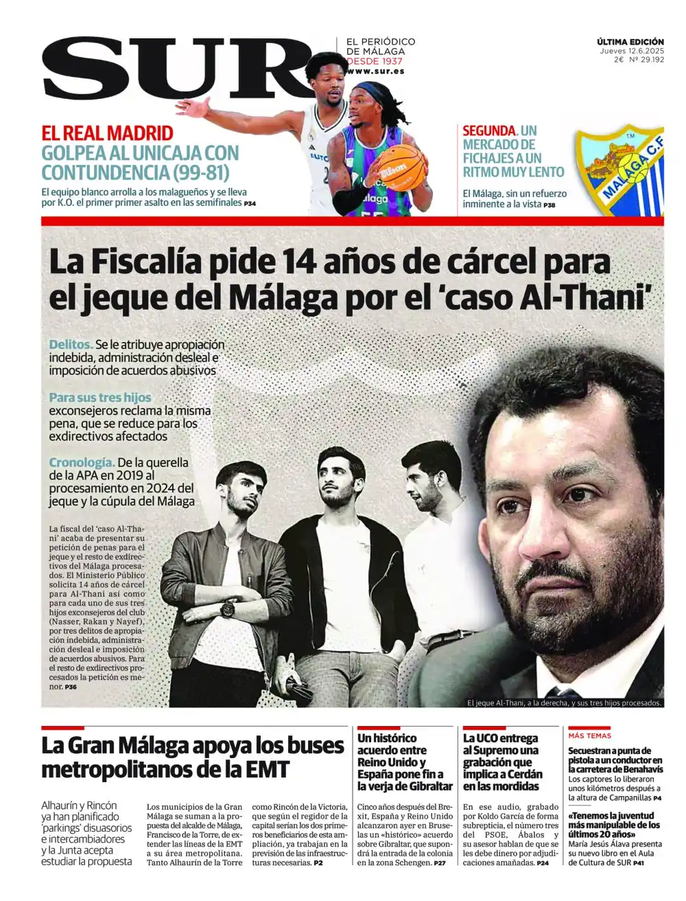 Image from Diario SUR: 📰☕ *¡Buenos días! Abrimos portada con la exclusiva de sur sobre el 'c...