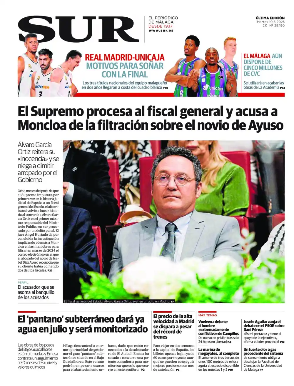 Image from Diario SUR: 📰☕ *¡Buenos días! Hoy, abrimos nuestra portada con el proceso al fisc...