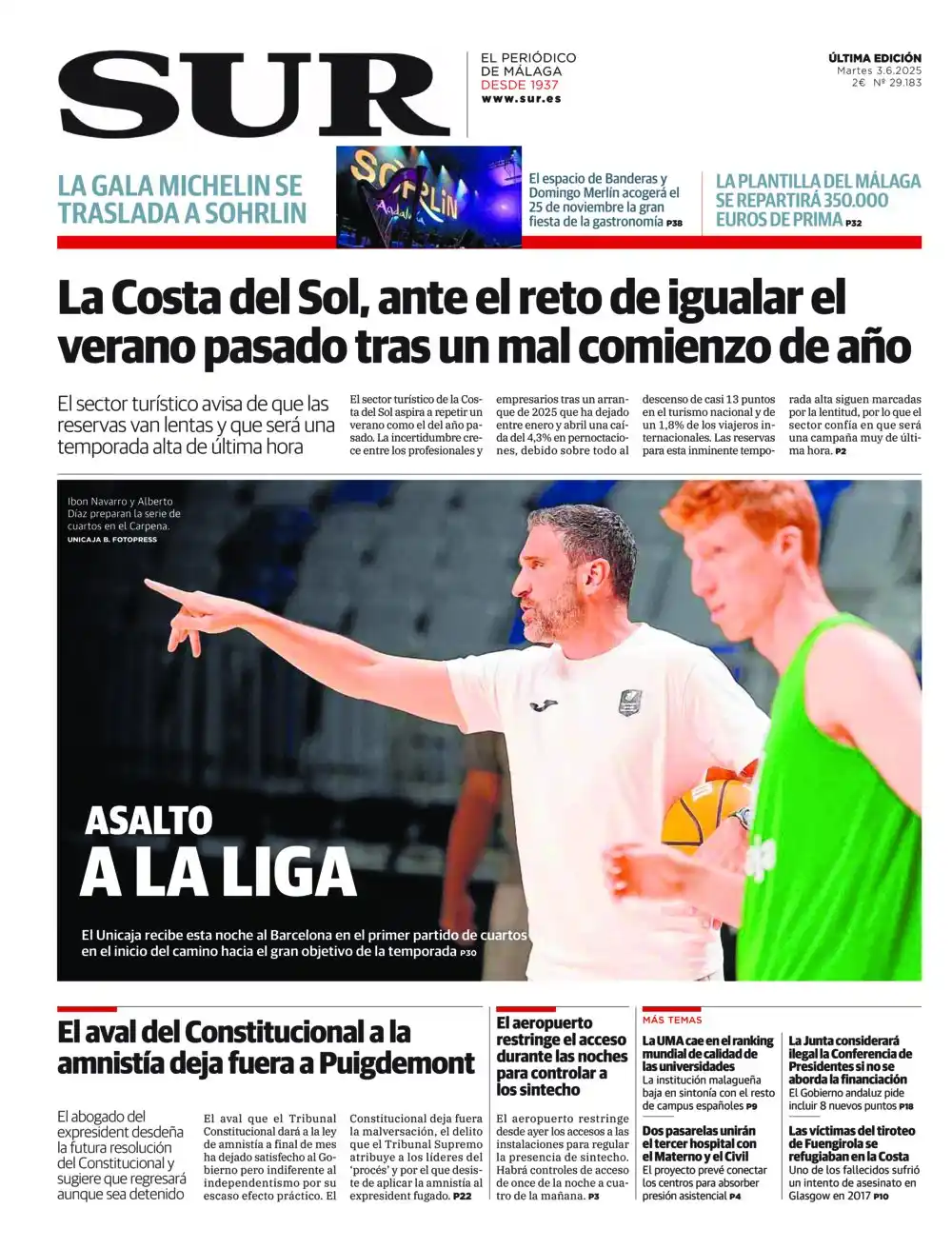 Image from Diario SUR: ☕📰 *¡Buenos días! Martes de retos en nuestra portada. Por un lado, el...