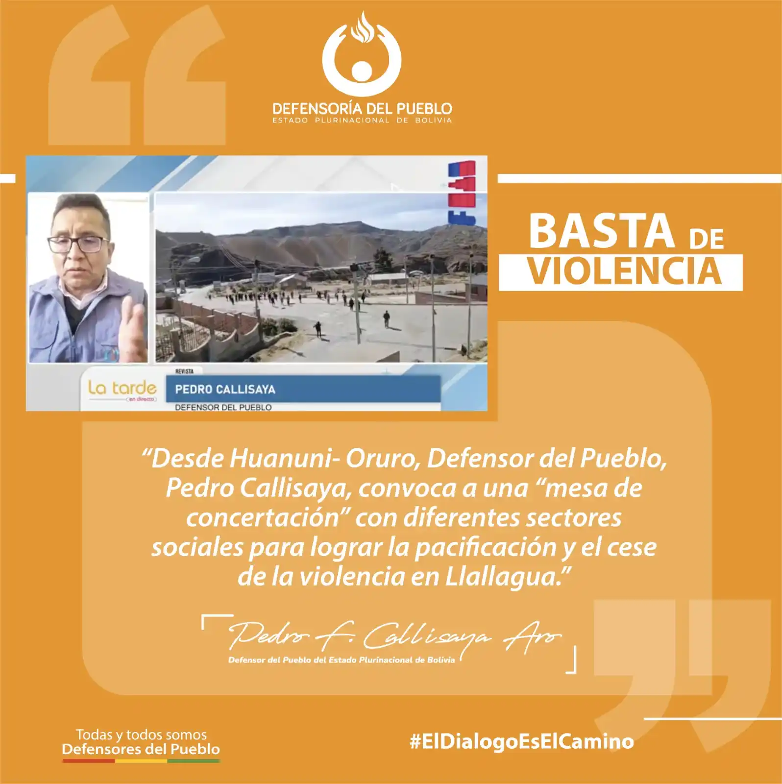 Image from Defensoría del Pueblo de Bolivia: 🟠 Defensor del Pueblo, Pedro Callisaya, convoca a mesa de concertació...