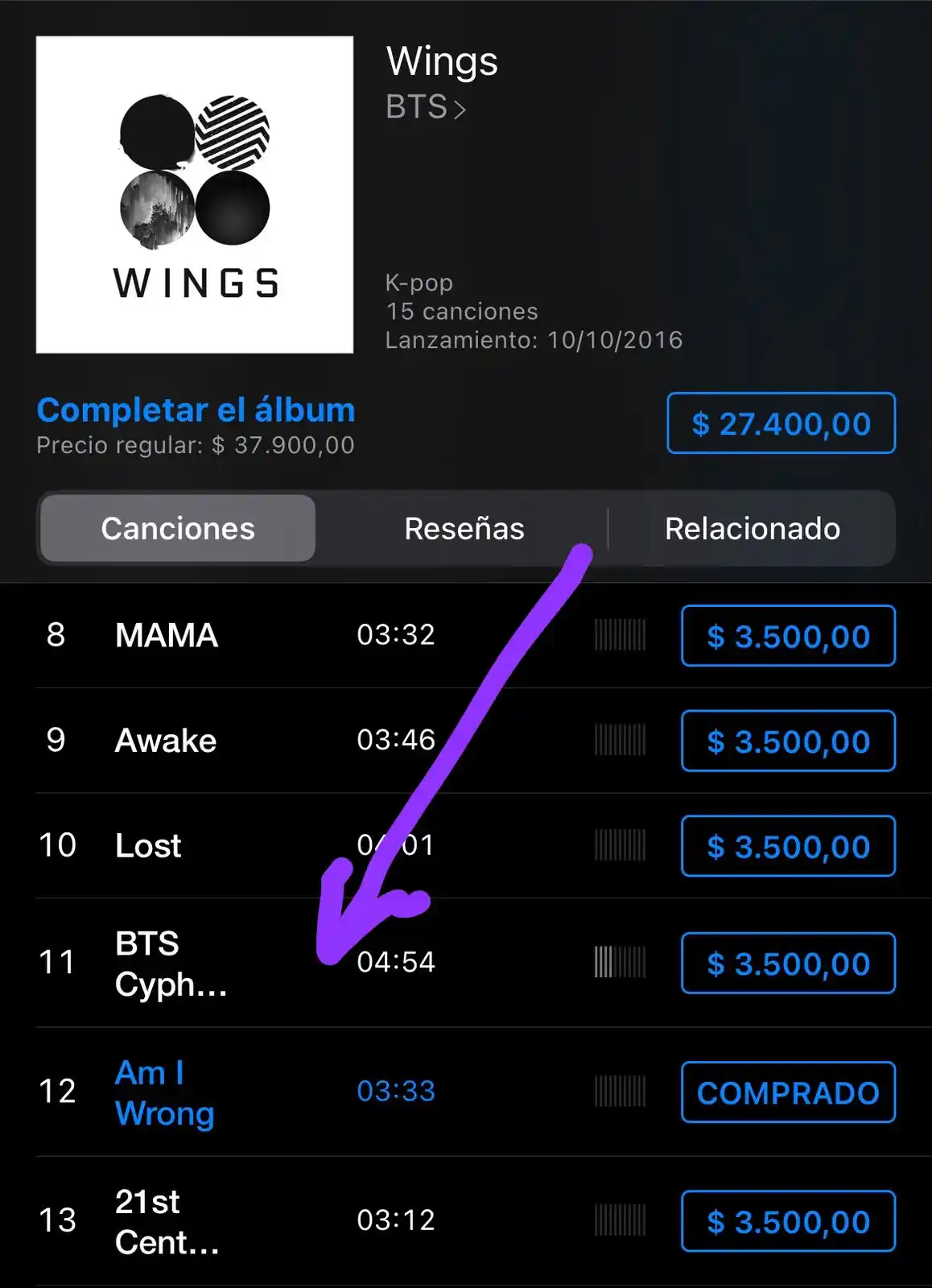 Image from BTS Fondos ARMY Colombia 🇨🇴💜🎧: 🛒 [DÍA 6 – 6 de junio]  🎵 Am I Wrong – BTS 💿 WINGS (2016)  💜 Am I ...