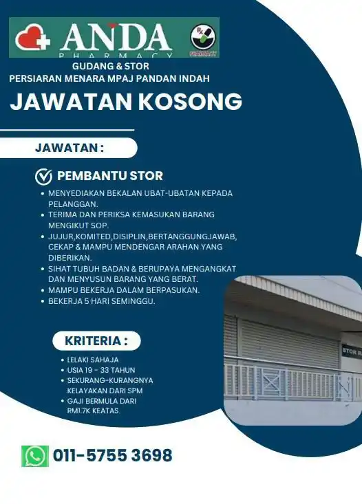 Image from Kerja Kosong Selangor & KL: JAWATAN KOSONG: PEMBANTU STOR FARMASI (LELAKI SAHAJA) Kami sedang men...