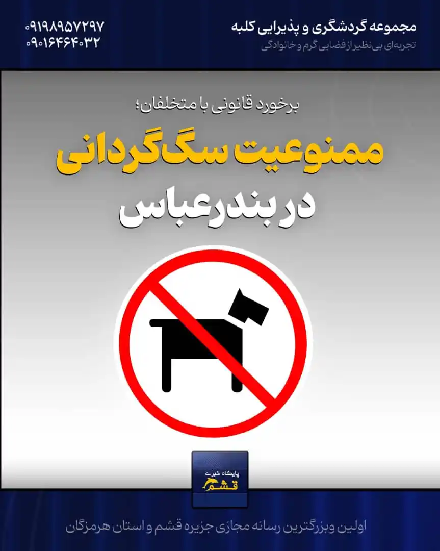 Image from پایگاه خبری قشم: *♦️ ممنوعیت سگگردانی در بندرعباس* https://yek.link/newsqeshm 🔹دادست...