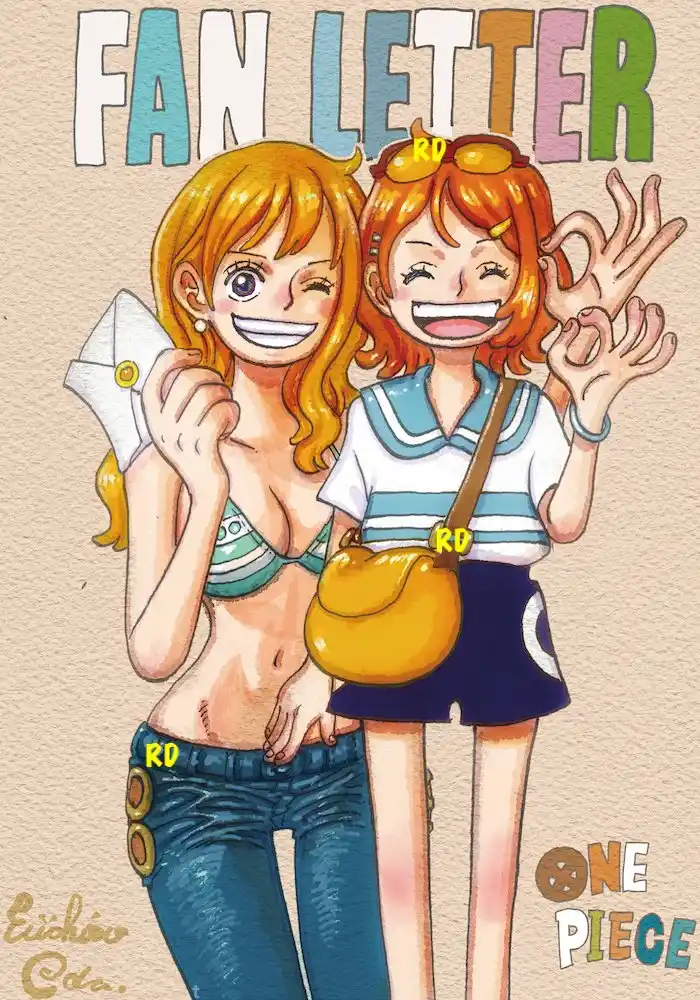 Image from OTAKUS NEWS ᯽: Nouveau dessin officiel d'Eiichiro Oda avec Nami et sa fan girl ! 🍊...