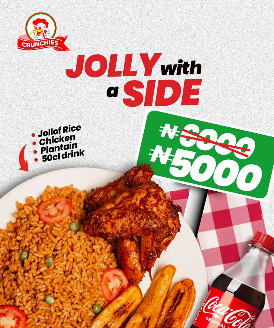 Image from Crunchies Fried Chicken: Now for just ₦5,000, you can treat yourself to the delicious Jolly wit...